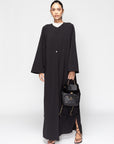 Textured Black Abaya with Buttons