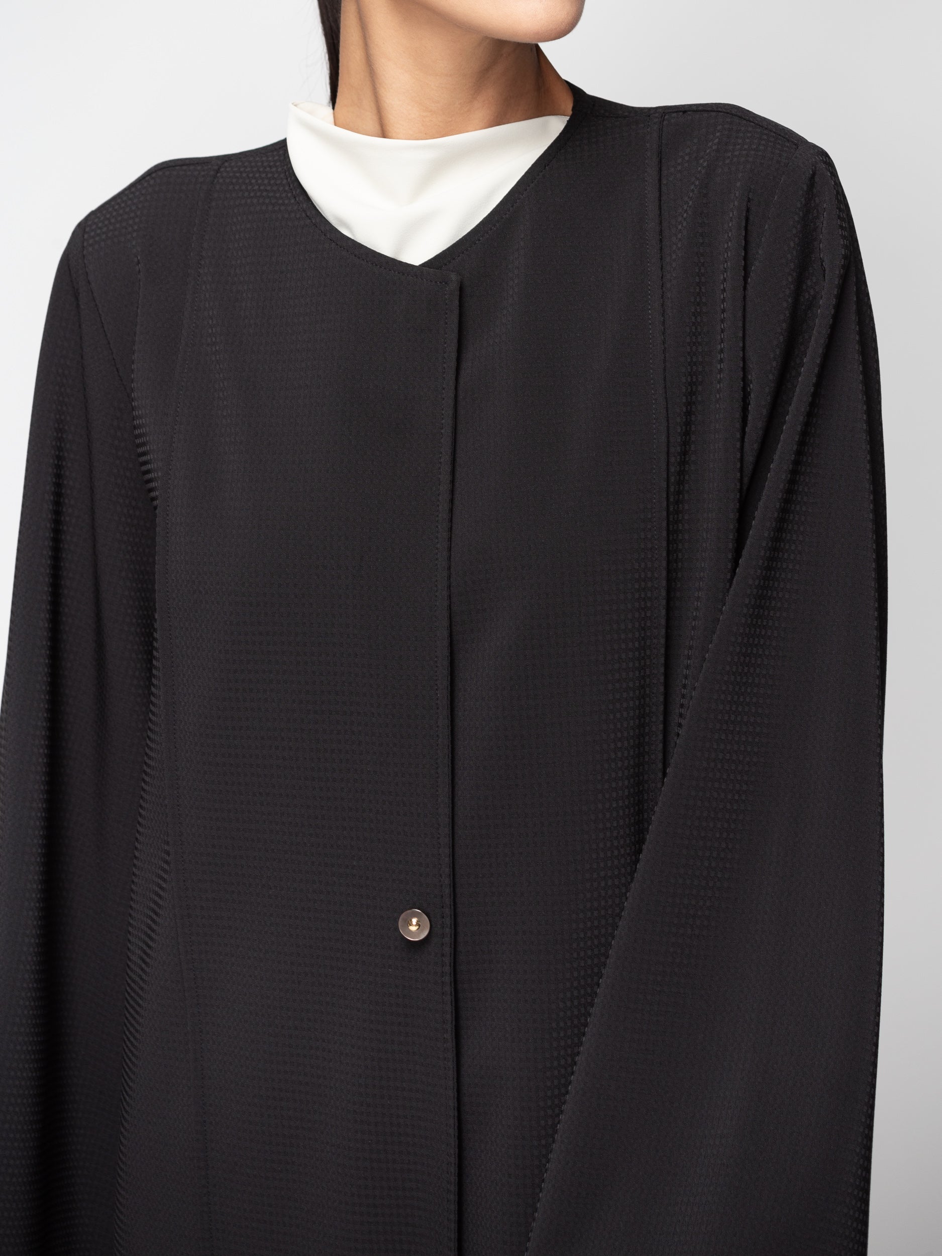 Textured Black Abaya with Buttons