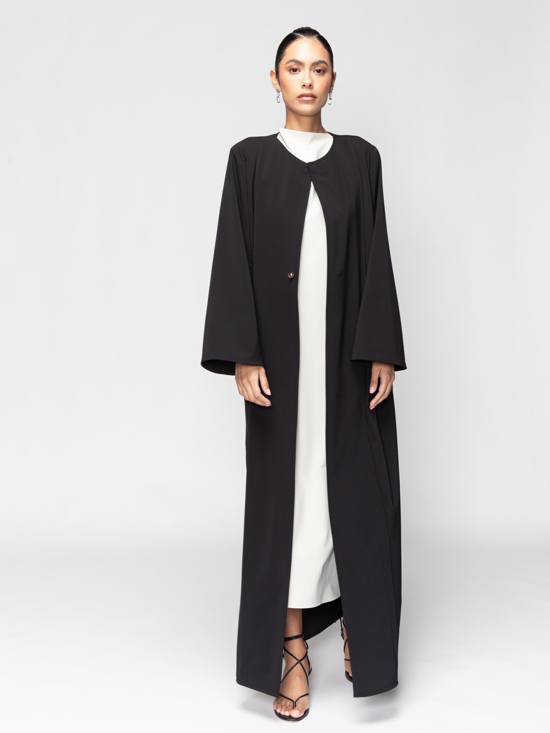 Textured Black Abaya with Buttons