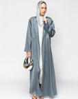 Satin Layer Abaya in Gray