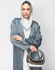 Satin Layer Abaya in Gray