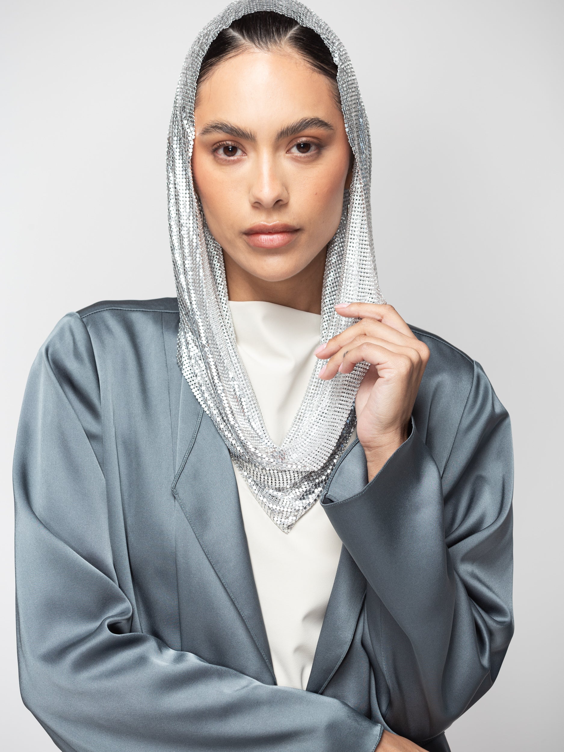 Satin Layer Abaya in Gray