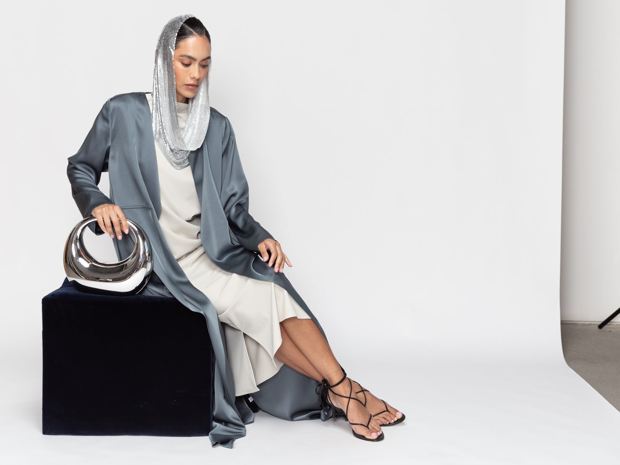 Satin Layer Abaya in Gray