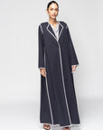 Structured Abaya in Navy Blue with White Details