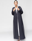 Structured Abaya in Navy Blue with White Details