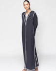 Structured Abaya in Navy Blue with White Details