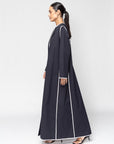 Structured Abaya in Navy Blue with White Details