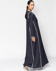 Structured Abaya in Navy Blue with White Details