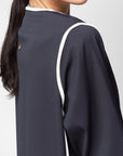 Structured Abaya in Navy Blue with White Details