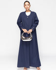 Structured Navy Blue Abaya with Decorative Button