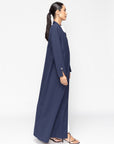 Structured Navy Blue Abaya with Decorative Button