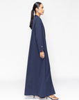 Structured Navy Blue Abaya with Decorative Button