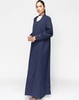 Structured Navy Blue Abaya with Decorative Button