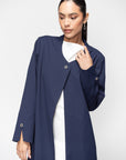 Structured Navy Blue Abaya with Decorative Button