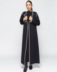 Structured Abaya in Black with White Details