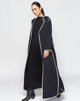 Structured Abaya in Black with White Details