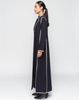 Structured Abaya in Black with White Details