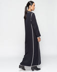 Structured Abaya in Black with White Details