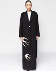 Winter Abaya in Black with Ivory Velvet Birds