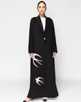 Winter Abaya in Black with Ivory Velvet Birds