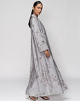 Flowy Light Gray Floral Abaya