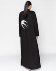 Winter Abaya in Black with Ivory Velvet Birds