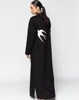 Winter Abaya in Black with Ivory Velvet Birds