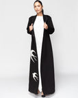 Winter Abaya in Black with Ivory Velvet Birds