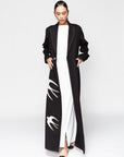 Winter Abaya in Black with Ivory Velvet Birds