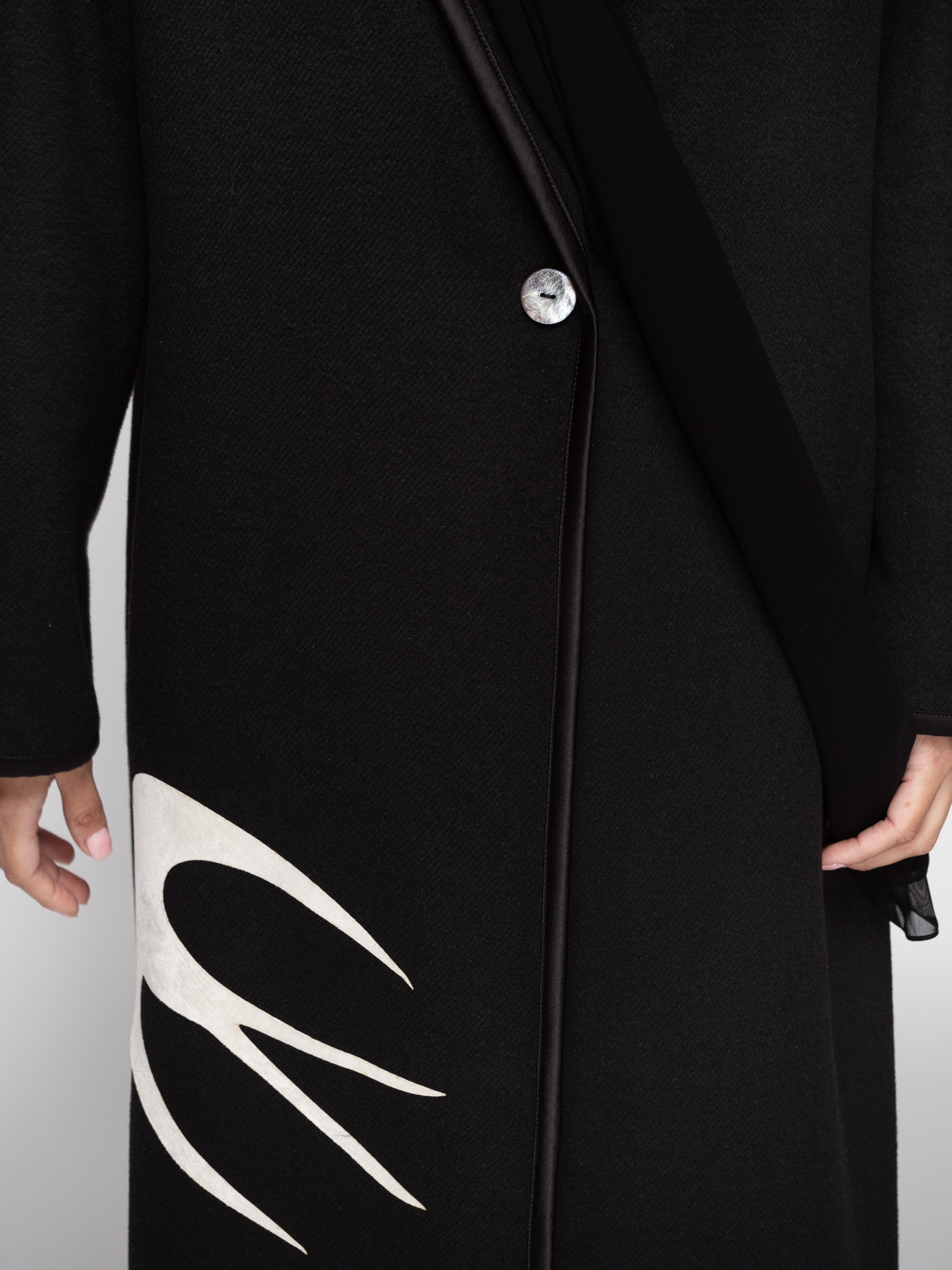 Winter Abaya in Black with Ivory Velvet Birds