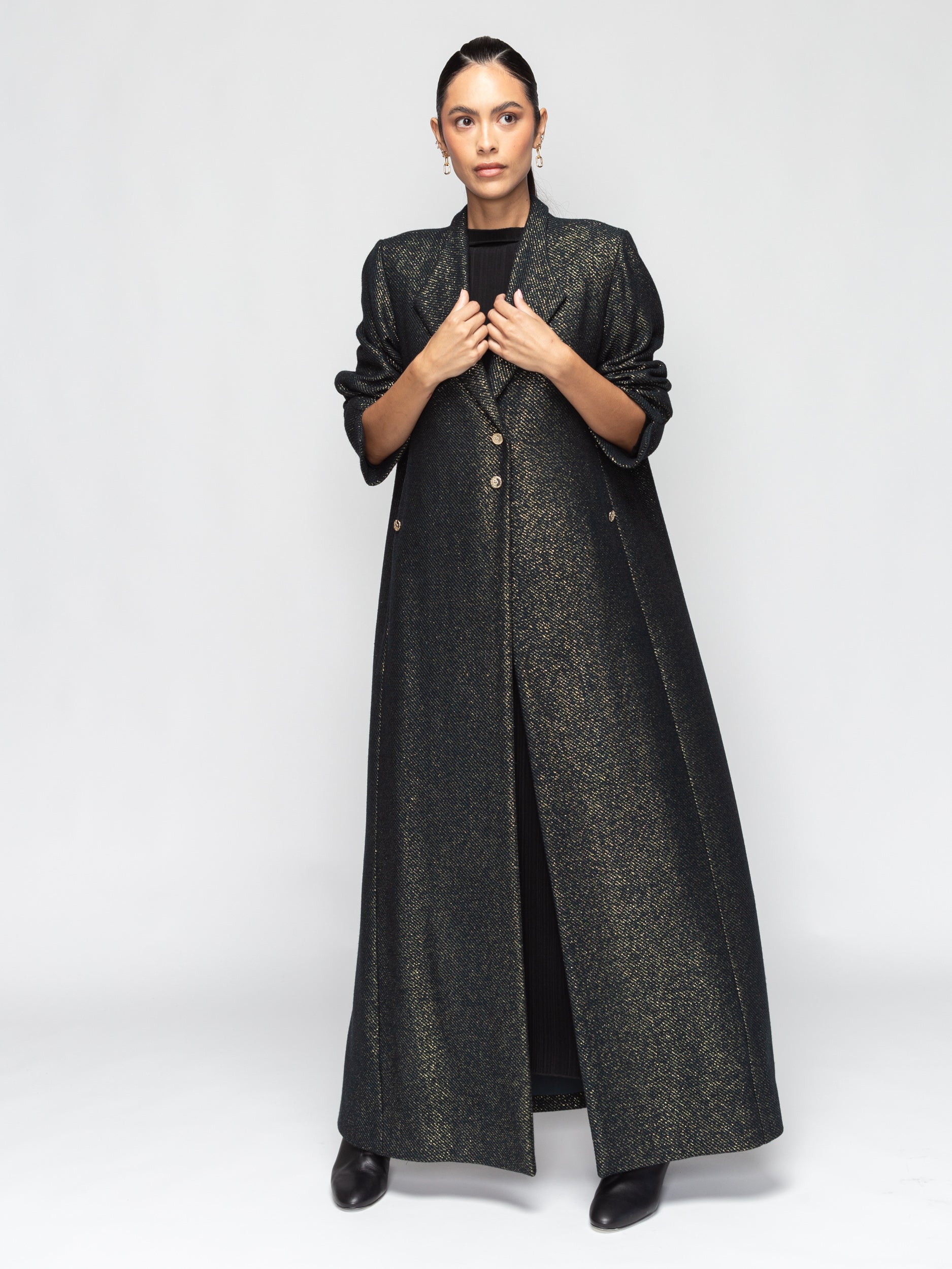 Luxury Winter Abaya in Green Gold