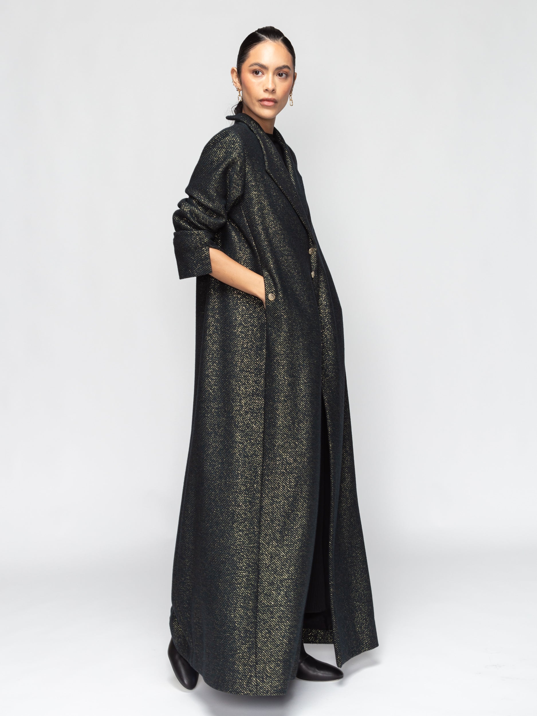 Luxury Winter Abaya in Green Gold