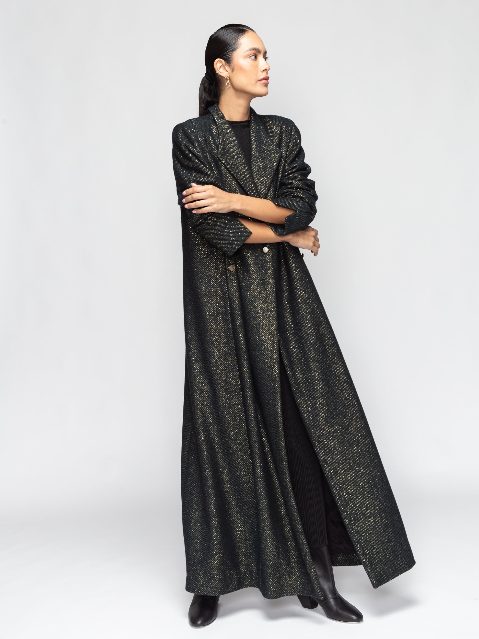 Luxury Winter Abaya in Green Gold