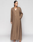 Linen Abaya in Metallic Brown RTW