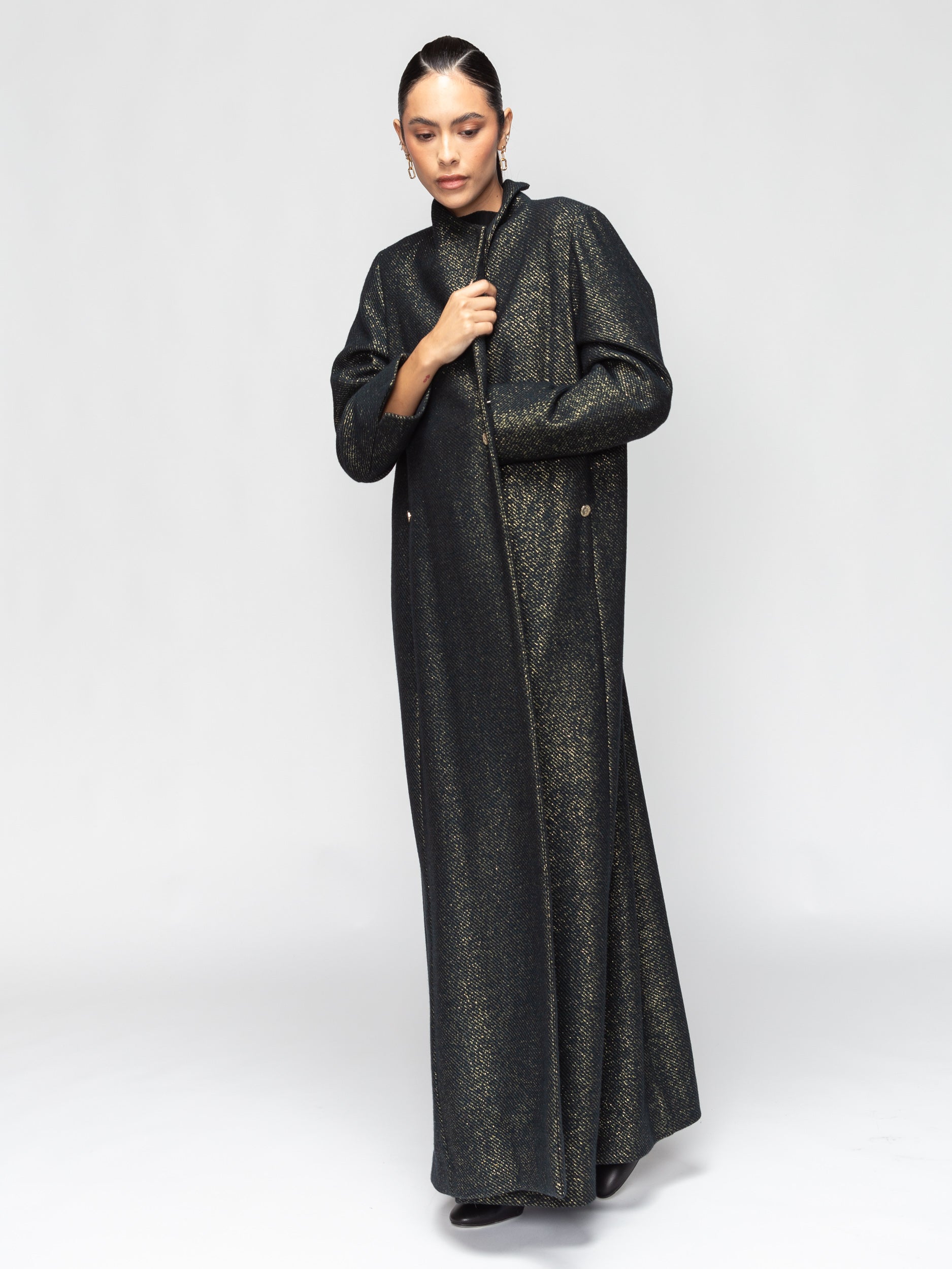 Luxury Winter Abaya in Green Gold