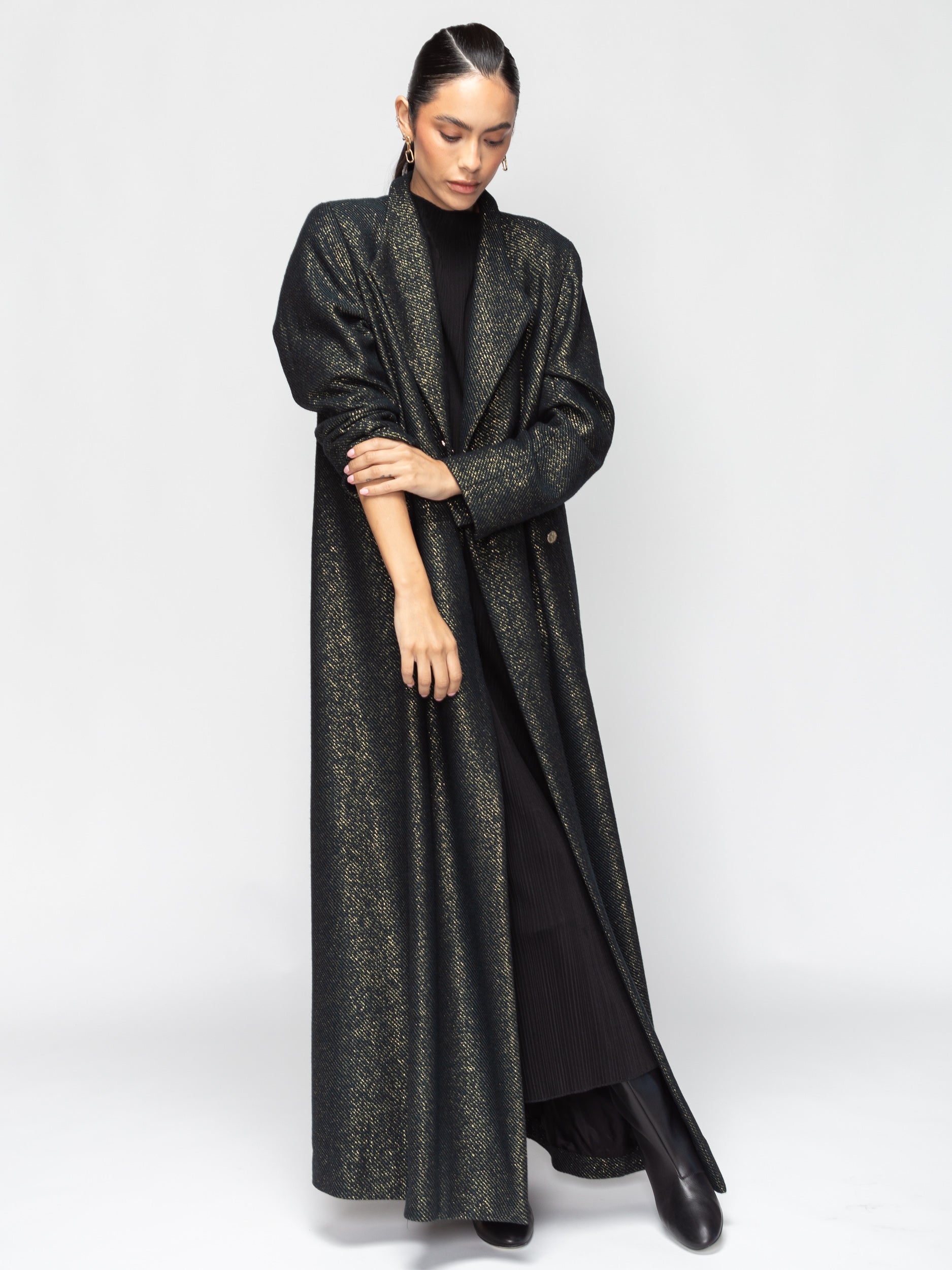 Luxury Winter Abaya in Green Gold