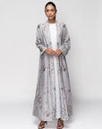 Flowy Light Gray Floral Abaya