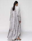 Flowy Light Gray Floral Abaya