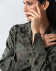 Double Button Jacquard Abaya in Green