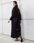 Straight Cut Palm Pattern Jacquard Abaya in Black