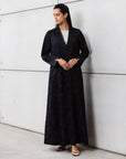 Double Button Palm Pattern Jacquard Abaya in Black