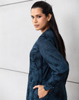 Blue Palm Jacquard Double Button Abaya