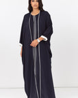 Butterfly Abaya in Navy Blue with Off White Details RTW