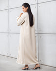 Structured Abaya in Ivory with White Detailing