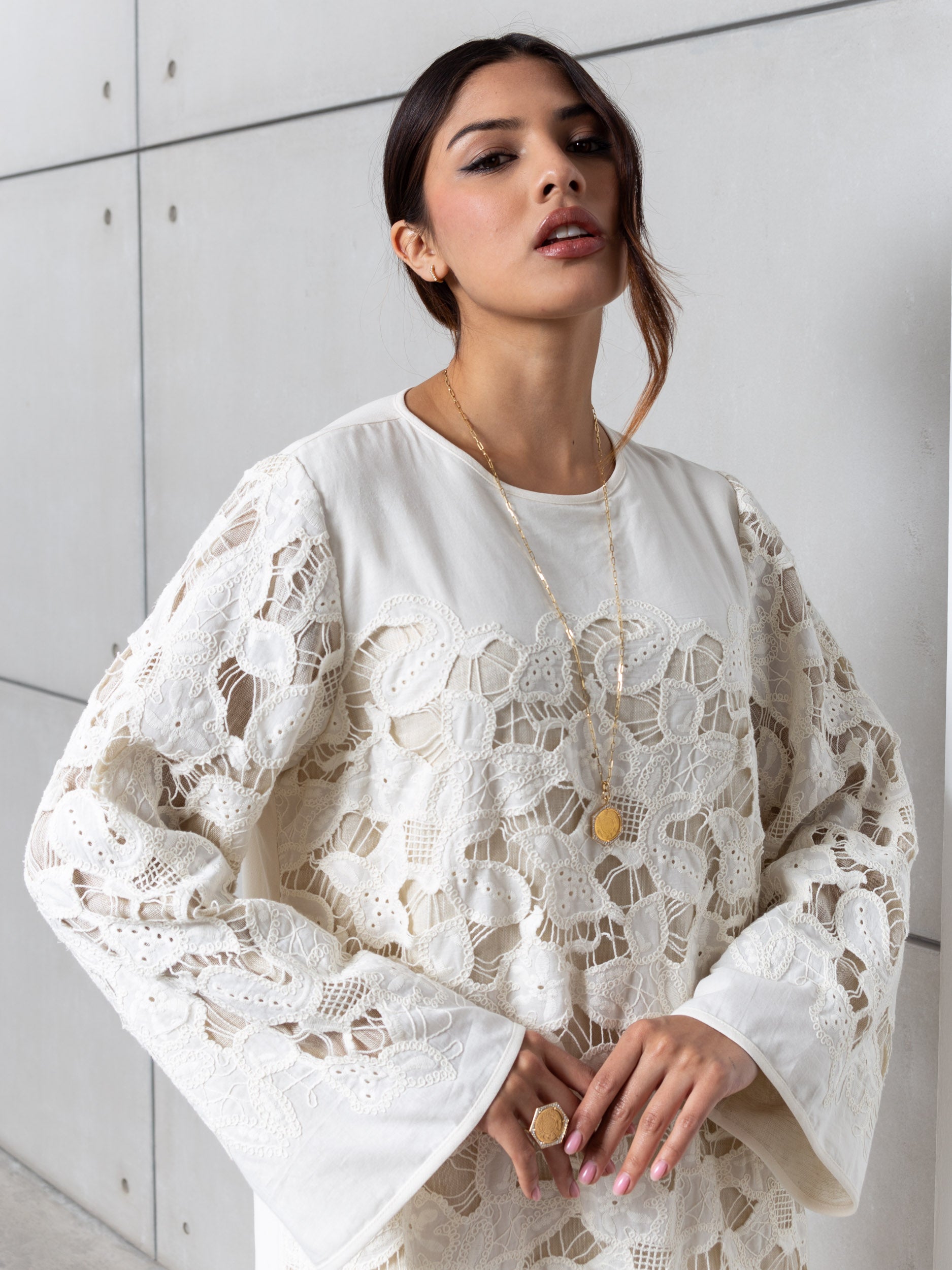 Lace Kaftan in Ivory RTW