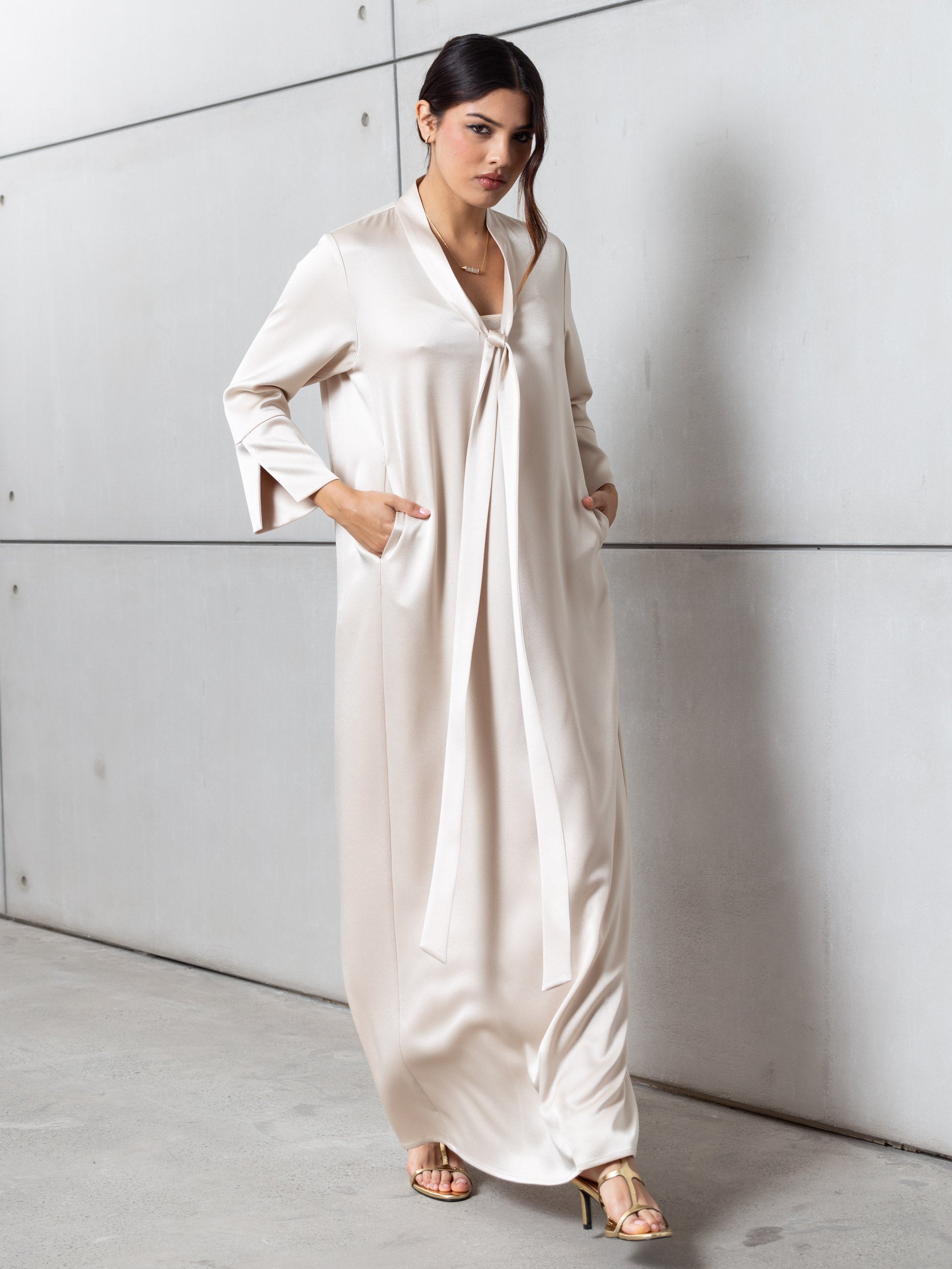 Drape Tie Kaftan in Ivory