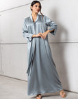 Drape Tie Kaftan in Steel Blue