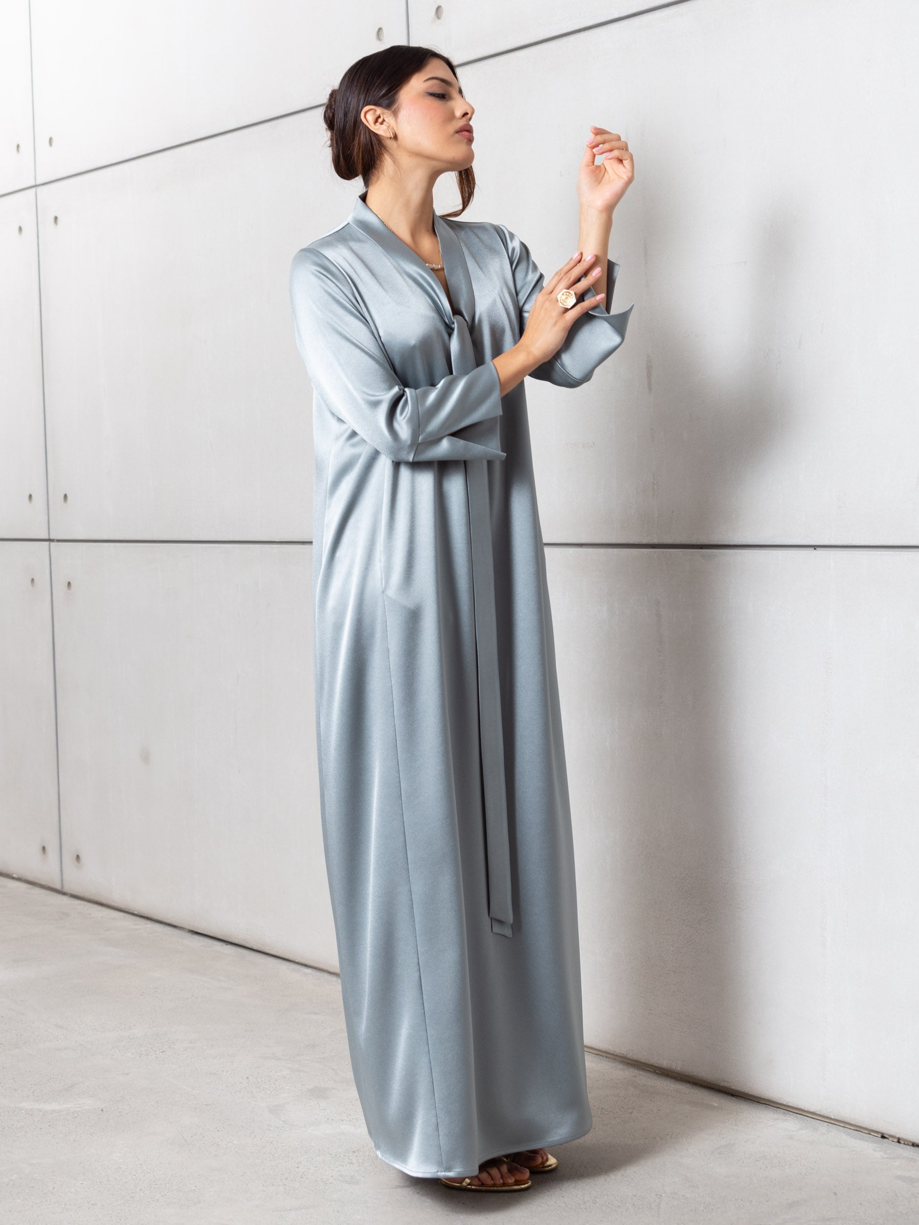 Drape Tie Kaftan in Steel Blue