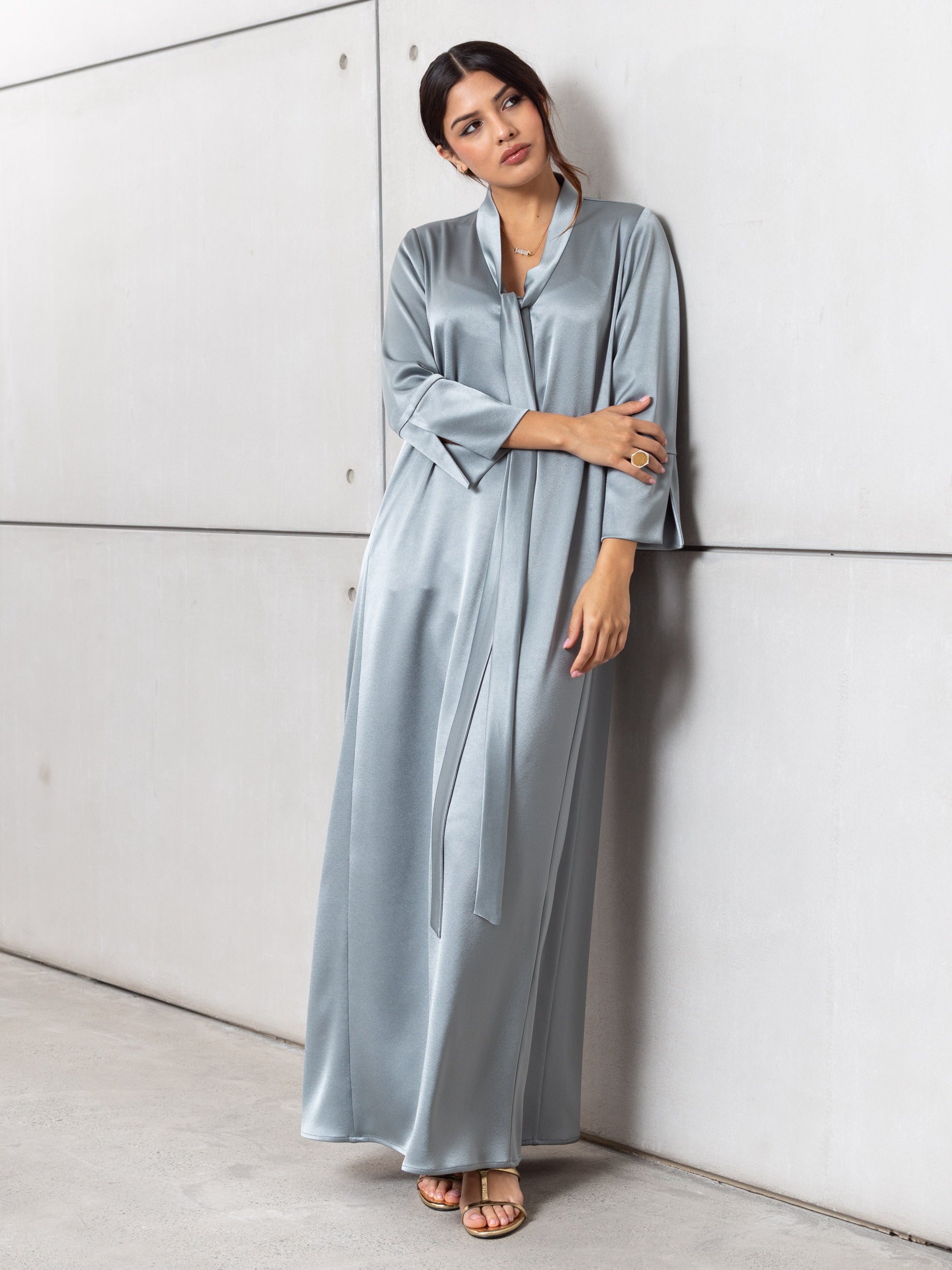 Drape Tie Kaftan in Steel Blue