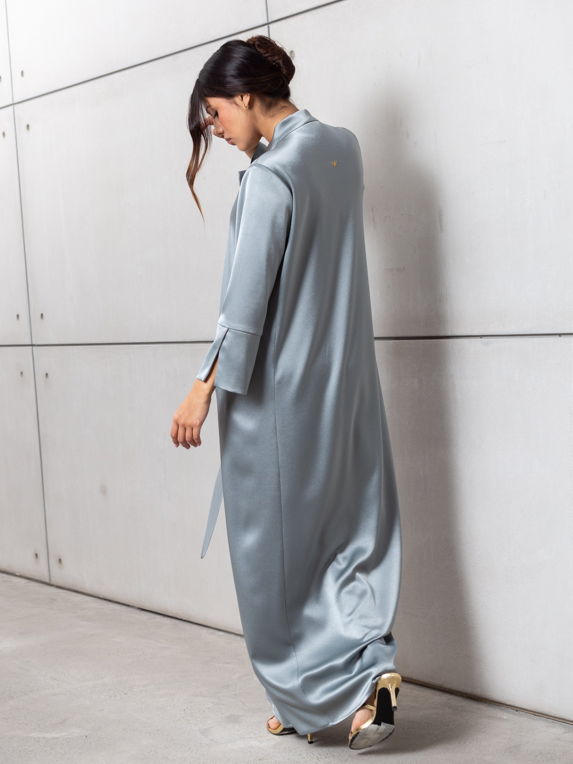 Drape Tie Kaftan in Steel Blue